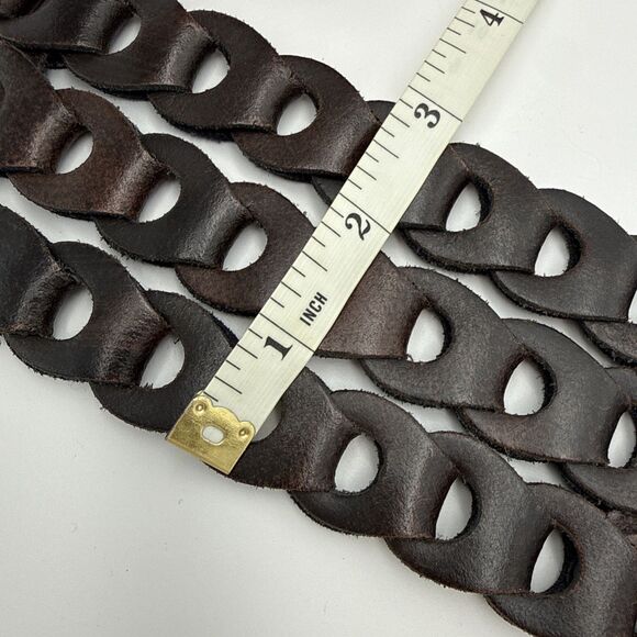 Italian Leather Belt Unique Vintage Boho Women’s Wide Brown Chain Braided 38”x3”